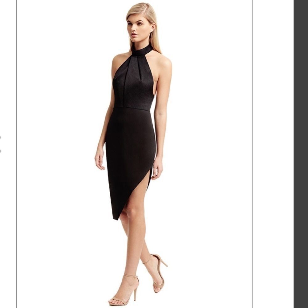 Stylestalker Asymmetrical Black Lana Noir Halter Crepe Dress S